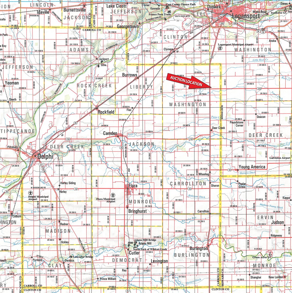 Area map - FARM EQUIPMENT AUCTION IN CASS COUNTY, INDIANA